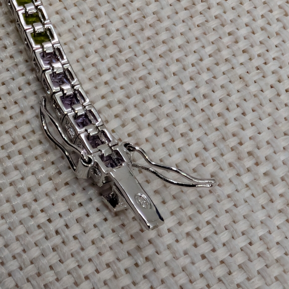 Rainbow CZ Tennis Bracelet Sterling Silver 925 | 7.25" 11.5g - Picture 5 of 12